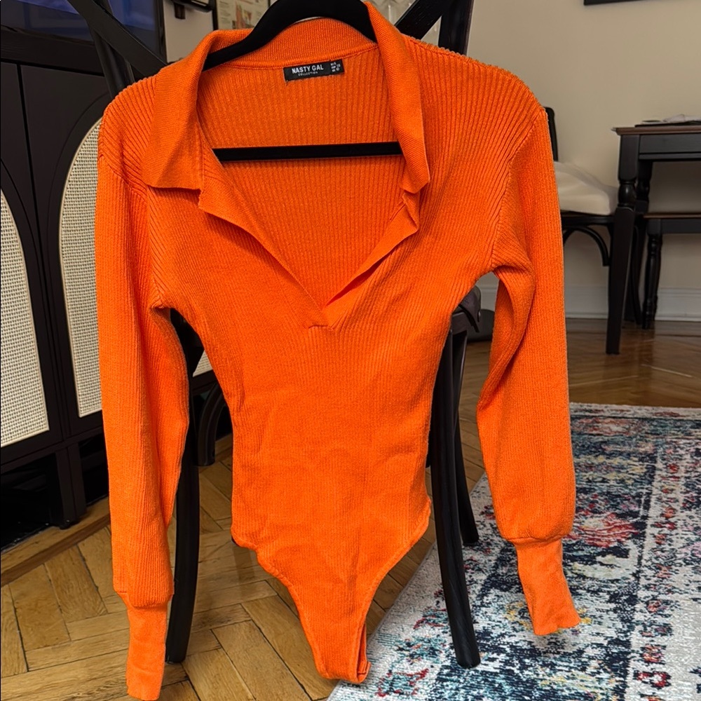 Orange Ribbed Bodysuit